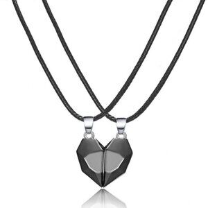 Heart Magnet Necklace Set for Couple - Black‎ w/ Black, Great Gift, Anniversary